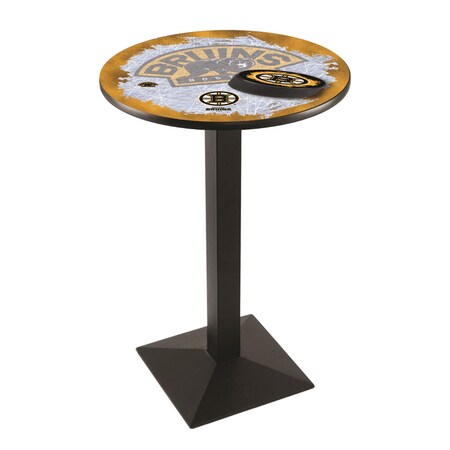 Holland Bar Stool Co 42" Blk Wrinkle Boston Bruins Pub Table, 36" dia. Top L217B4236BosBru-D2